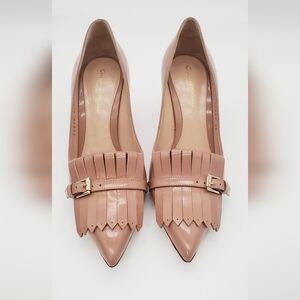 GIANVITO ROSSI Fringe Beige Patent Heels 38
